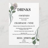 Menü "Hochzeitsgetränke" für Minimalistische Blume Menükarte (Vorderseite)