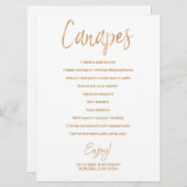 Menü Hochzeitskanapees | Stilvolle Gold Rose Lette Einladung (Vorne/Hinten)