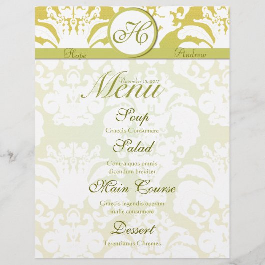 Menü "Hochzeitsmenü" für Limone und Gold Damask Mo (Vorderseite)