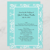 Menü "Hochzeitsmenü" von Aqua Blue Damask Menükarte (Vorne/Hinten)