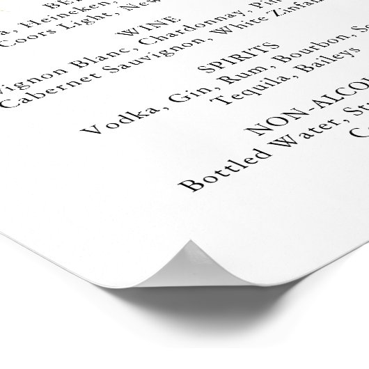 Menü "Hochzeittränke" Gold Green Foliage Poster (Ecke)