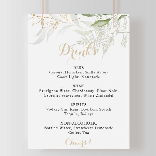 Menü "Hochzeittränke" Gold Green Foliage Poster