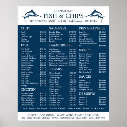 Menü im Restaurant "Fish & Chip" Poster (Vorne)