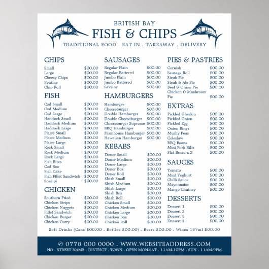 Menü im Restaurant "Fish & Chip" Poster (Vorne)