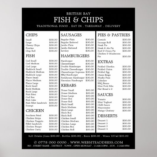 Menü im Restaurant "Fish & Chip" Poster (Vorne)