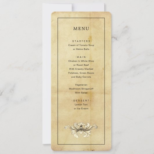 Menü im Vintagen Alter Distanzstil Einladung (Vorderseite)