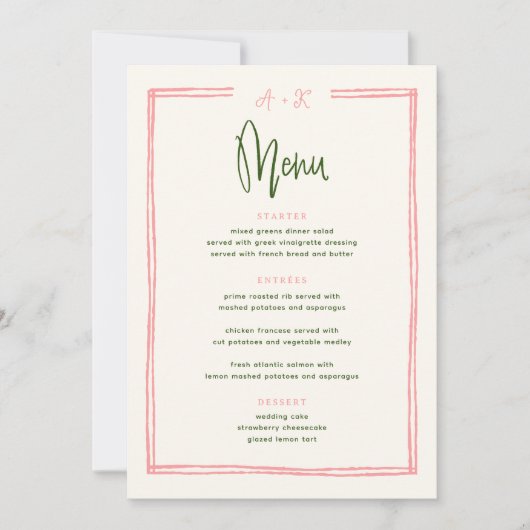 Menü in Rosa und Grün Einladung (Vorderseite)