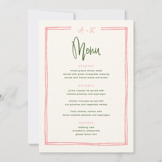 Menü in Rosa und Grün Einladung (Rückseite)