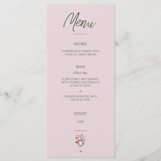 Menü in Rosa und Grün Menükarte (Vorderseite)