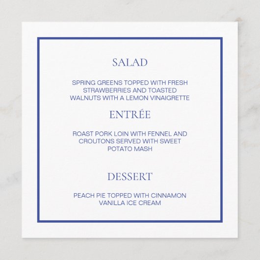 MENU-KARTE BLAU UND WEISS-GRENZE MENÜKARTE (Rückseite)