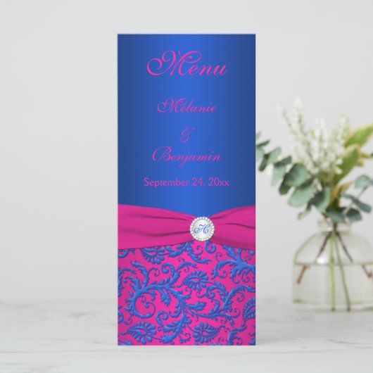 Menü-Karte "Cobalt" und "Fuchsia Damask" Menükarte (Stehend Vorderseite)