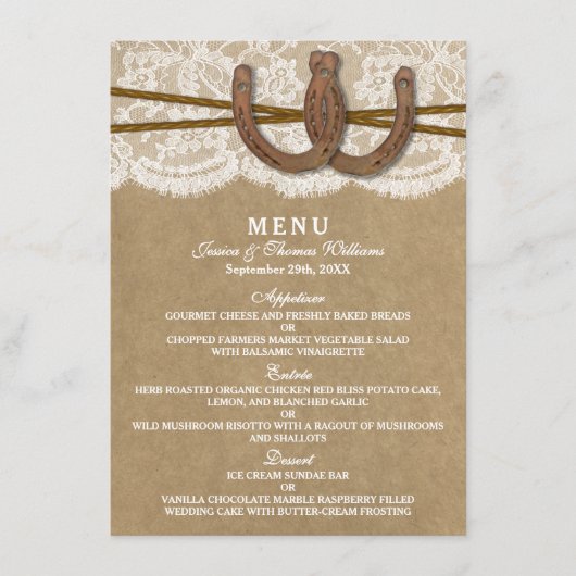 Menü-Karte der Kraft-, Spitzen- und Horseshoe-Samm Menükarte (Vorderseite)