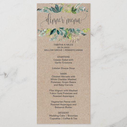 Menü-Karte des Kraft-Foliage Menükarte (Vorderseite)