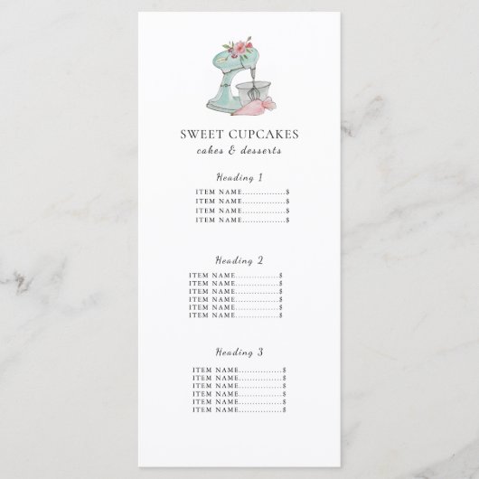 Menü-Karte des Kuchenmischers Menükarte (Vorderseite)