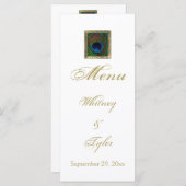 Menü-Karte für das White and Gold Peacock Feather Menükarte (Vorne/Hinten)