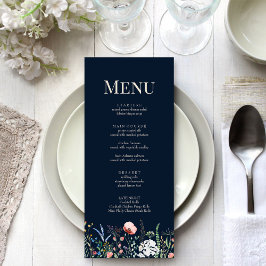 Menü-Karte für Navy Blue Wildblume Meadow Wedding Menükarte
