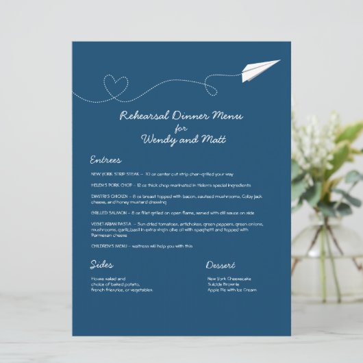 Menü-Karte für Papierflugzeuge Menükarte (Stehend Vorderseite)