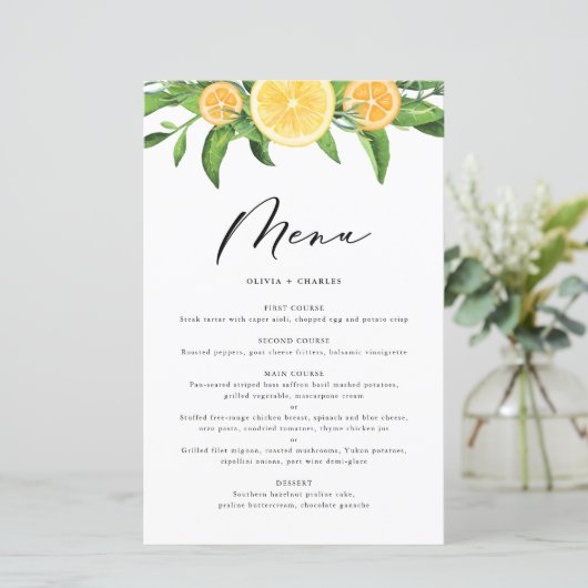 Menü-Karte für Wasserfarben und Orangen (Stehend Vorderseite)