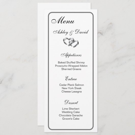 Menü-Karte für zwei Herz Menükarte (Vorne/Hinten)