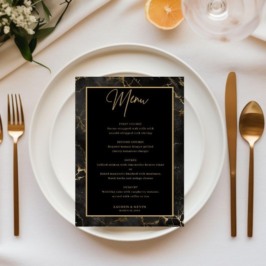 Menü-Karte mit schwarzem Goldmarmor