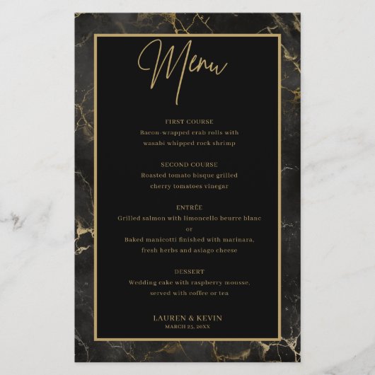 Menü-Karte mit schwarzem Goldmarmor (Vorderseite)