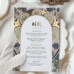 Menü Karte Navy Blue Gold Art Nouveau Mucha