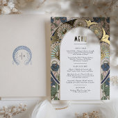 Menü Karte Navy Blue Gold Art Nouveau Mucha