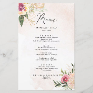 Menü-Karte "Peony and Gold Foil Bloom"