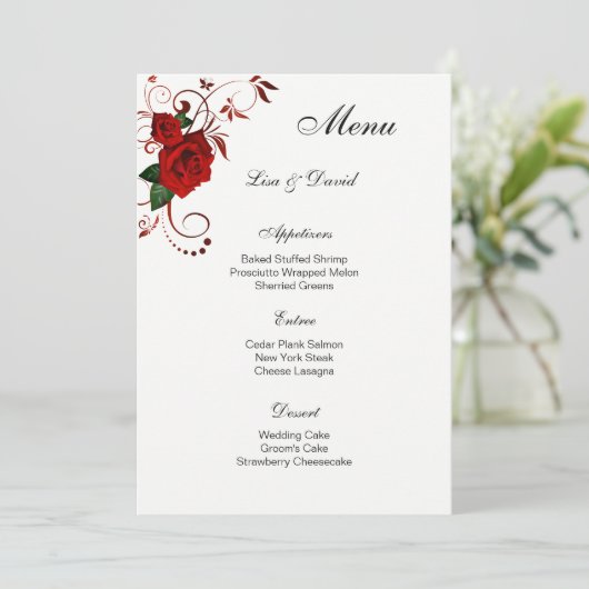 Menü-Karte-Rote Rose Menükarte (Stehend Vorderseite)