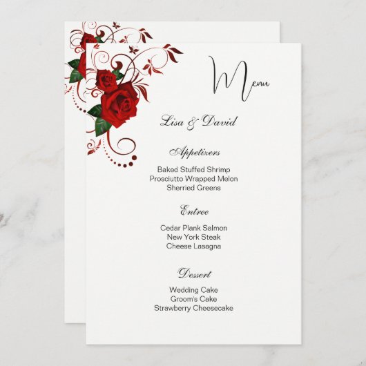 Menü-Karte-Rote Rose Menükarte (Vorne/Hinten)