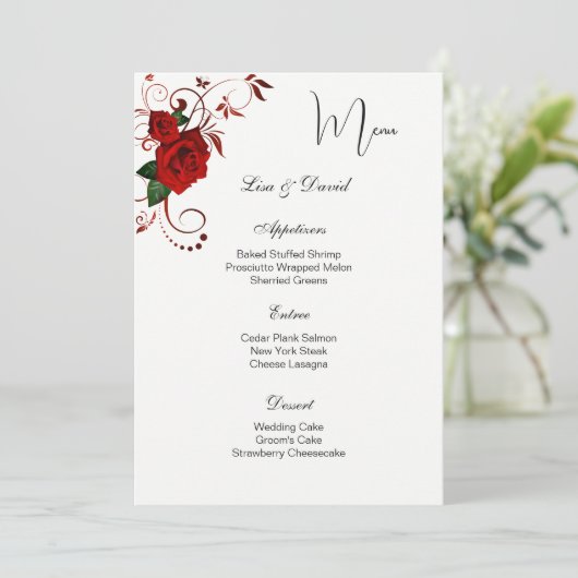 Menü-Karte-Rote Rose Menükarte (Stehend Vorderseite)