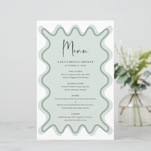 Menü-Karte "Sage Green Wavy Border" (Stehend Vorderseite)