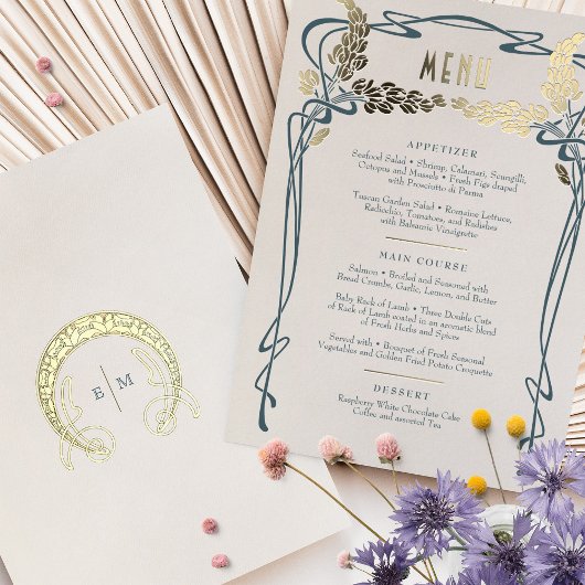 Menü Karte Vintag Jugendstil Aquamariner Garten