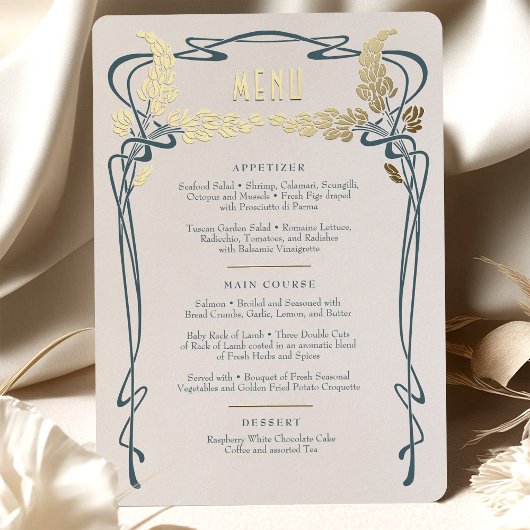 Menü Karte Vintag Jugendstil Aquamariner Garten