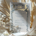 Menü Karte Vintag Jugendstil Aquamariner Garten<br><div class="desc">Menu Card im Jugendstil für Ihre Vintage Hochzeit in einem floralen, romantischen und skurrilen Design. Klassische Schnörkel ergänzen Deko Schriftartes der klassischen Kunst. Bitte geben Sie Ihre persönlichen Informationen ein, und Sie sind fertig. Wenn Sie das Design weiter ändern möchten, klicken Sie auf den blauen Button "Anpassen". Vielen Dank, dass...</div>