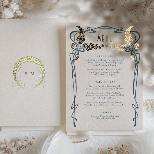 Menü Karte Vintag Jugendstil Aquamariner Garten