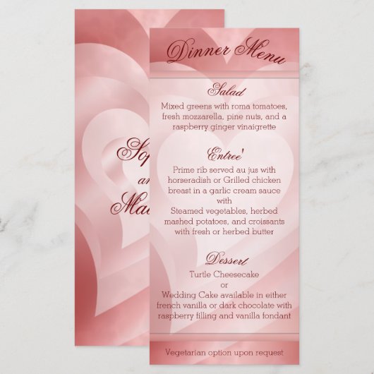 Menü "Layered Red Hearts" Menükarte (Vorne/Hinten)