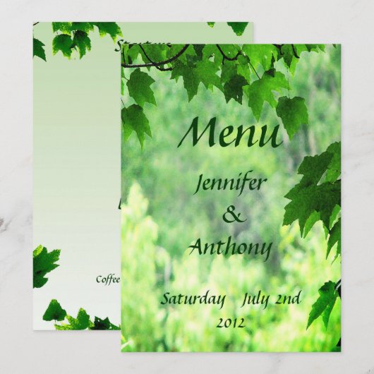 Menü "Leafy Wedding" Menükarte (Vorne/Hinten)