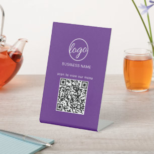 Menü "lila Business Logo QR-Restaurant" Sockelschild