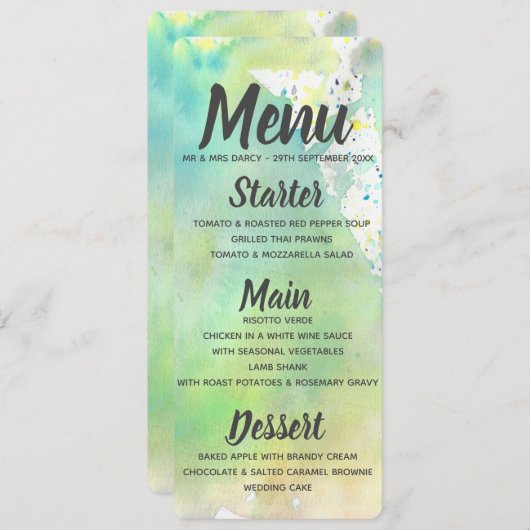 Menü "Lime Green Watercolor" Einladung (Vorne/Hinten)