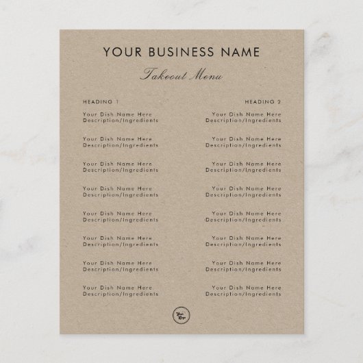 Menü & Logo im Kraft Style Elegantes Restaurant (Vorne)