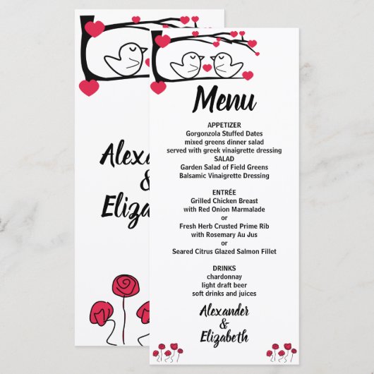 Menü "Love Bird Wedding" Menükarte (Vorne/Hinten)