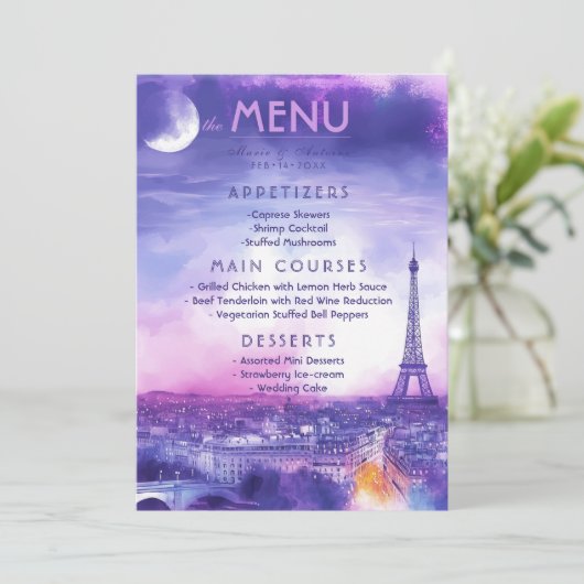 Menu + lovely text Amour Éternel  Menükarte (Stehend Vorderseite)