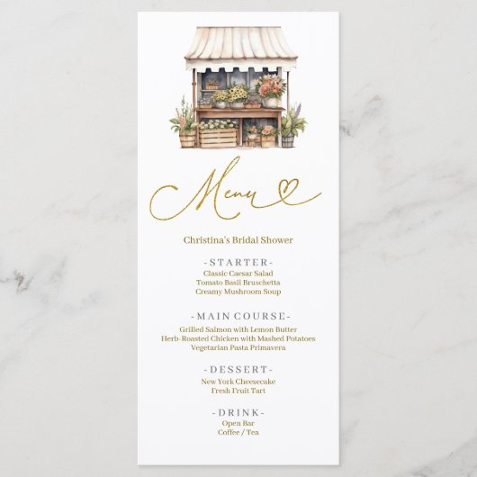 Menü "Market Brautparty" der Blume Menükarte (Vorderseite)