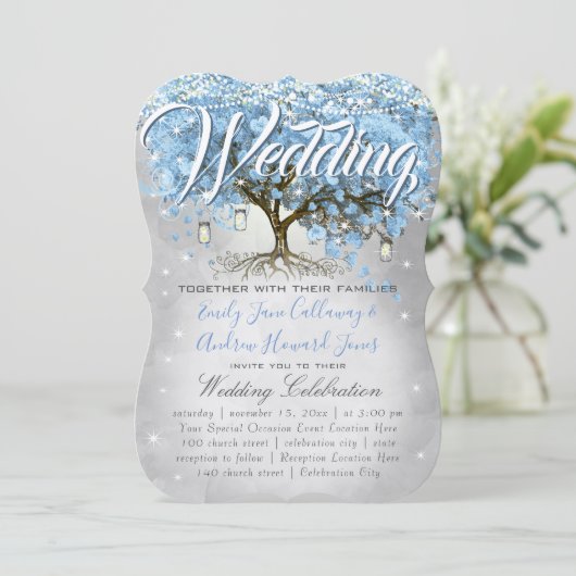 Menü Mason Jar Blue Heart Leaf Tree Wasserfarbe Einladung (Stehend Vorderseite)