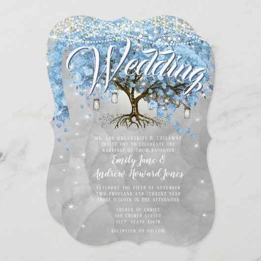 Menü Mason Jar Blue Heart Leaf Tree Wasserfarbe Einladung (Vorne/Hinten)