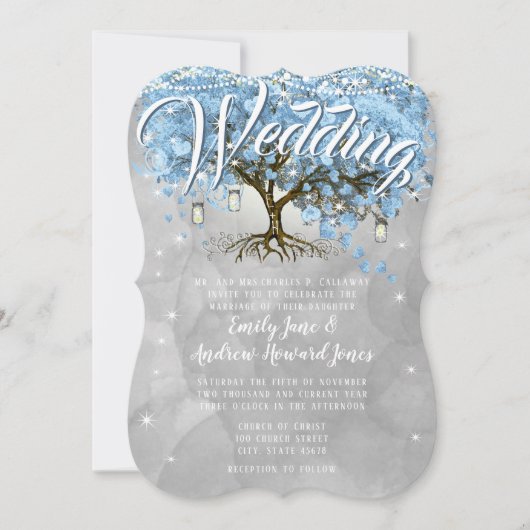 Menü Mason Jar Blue Heart Leaf Tree Wasserfarbe Einladung (Vorderseite)