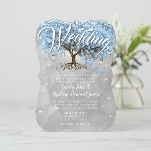 Menü Mason Jar Blue Heart Leaf Tree Wasserfarbe Einladung (Stehend Vorderseite)