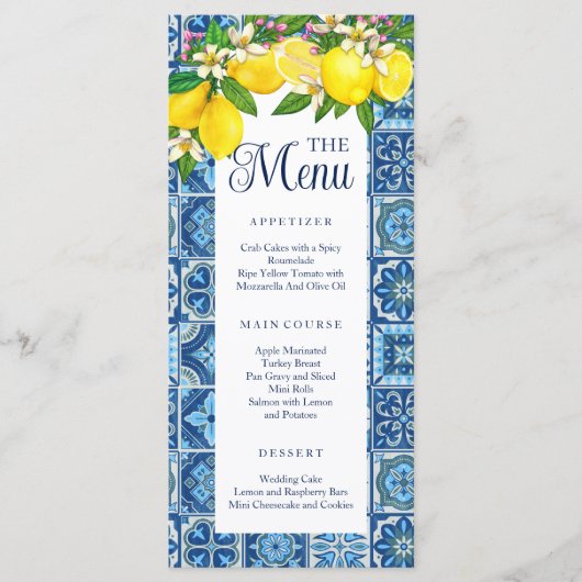 Menü mediterrane Tile und Lemons Menükarte (Vorderseite)