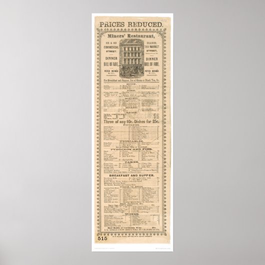 Menü "Miners' Restaurant" (1083A) Poster (Vorne)